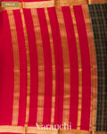 Jet Black Checkered Pure Mysore Crepe Silk Saree — Pallu