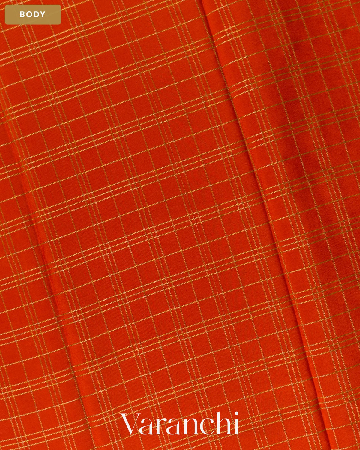 Rust Orange Checkered Pure Mysore Crepe Silk Saree — Body
