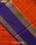 Rust Orange Checkered Pure Mysore Crepe Silk Saree — Border