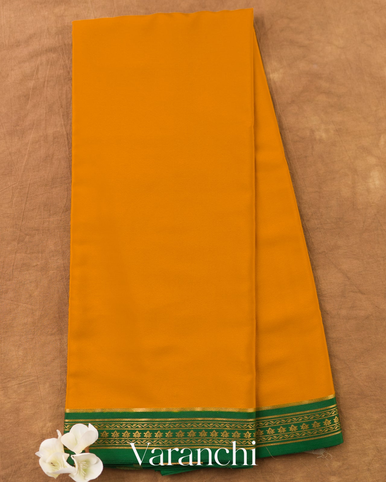 Turmeric Yellow Pure Mysore Crepe Silk Saree — Full Saree