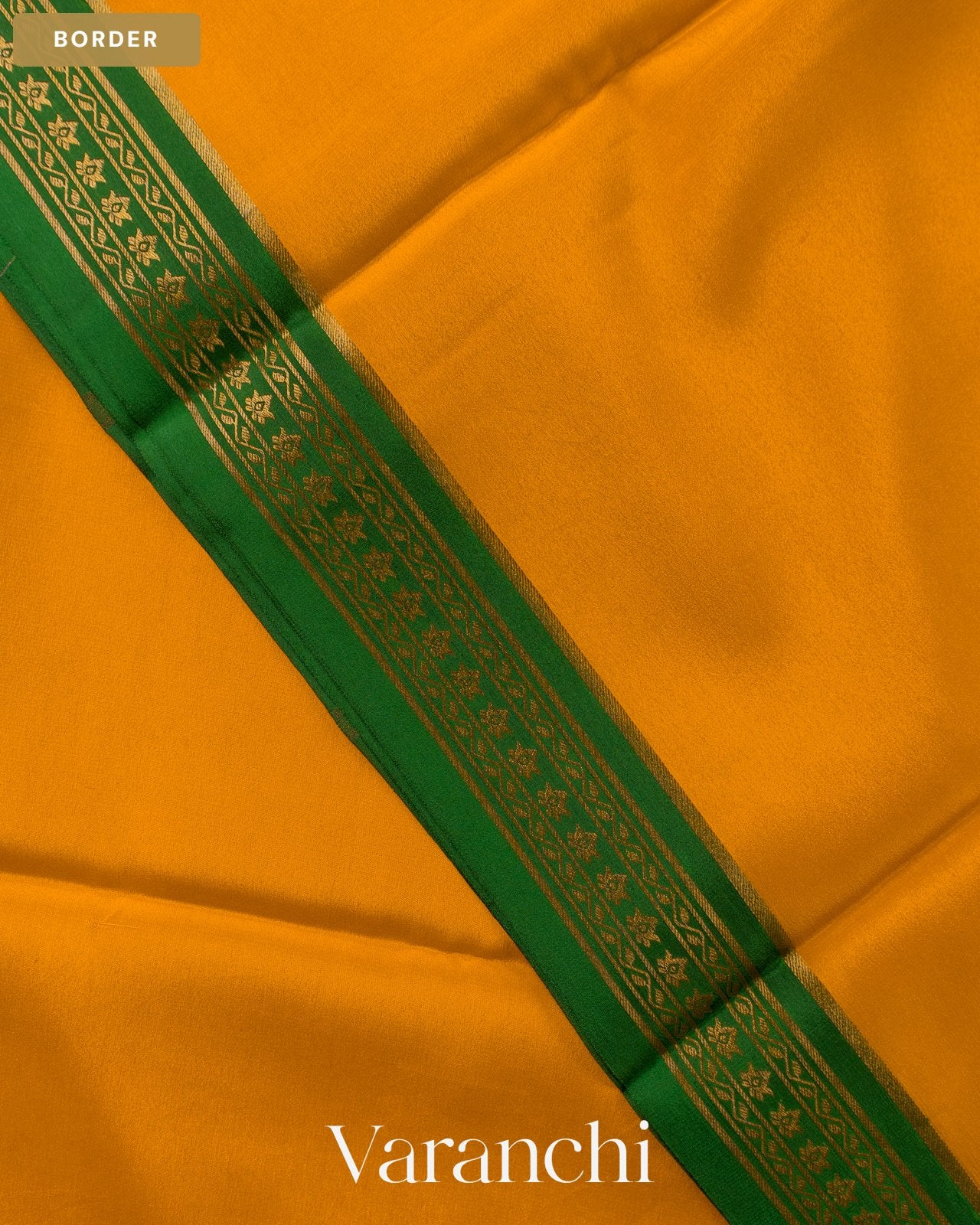 Turmeric Yellow Pure Mysore Crepe Silk Saree — Border