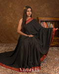 Jet Black Pure Mysore Crepe Silk Saree — Draped