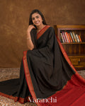 Jet Black Pure Mysore Crepe Silk Saree — Draped