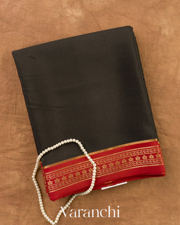 Jet Black Pure Mysore Crepe Silk Saree — Folded