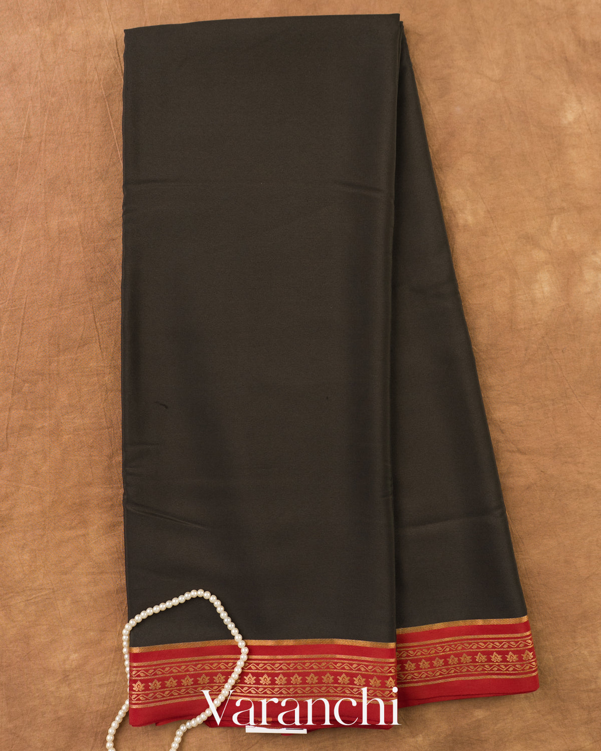 Jet Black Pure Mysore Crepe Silk Saree — Full Saree