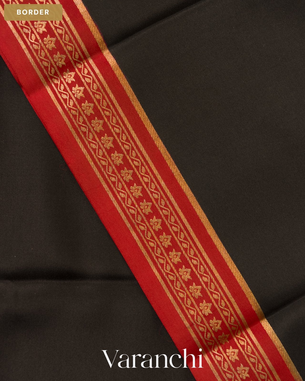 Jet Black Pure Mysore Crepe Silk Saree — Border