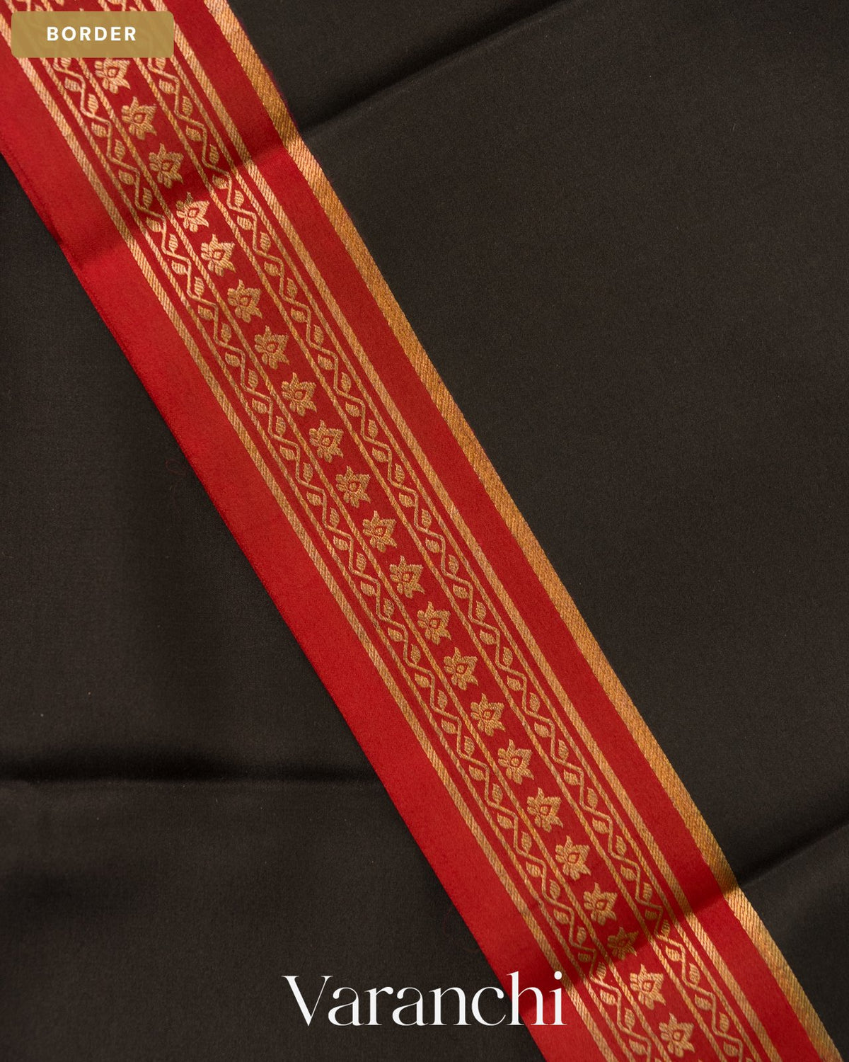Jet Black Pure Mysore Crepe Silk Saree — Border
