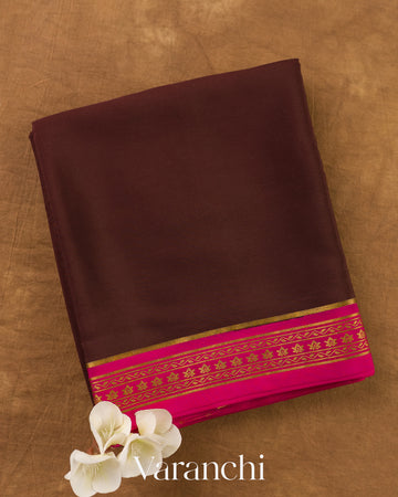 Dark Choclate Brown Pure Mysore Crepe Silk Saree — Folded