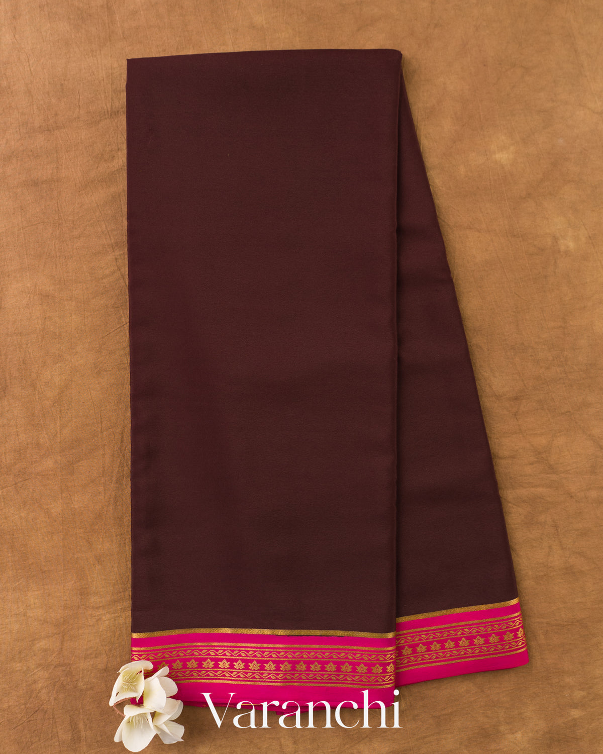 Dark Choclate Brown Pure Mysore Crepe Silk Saree — Full Saree