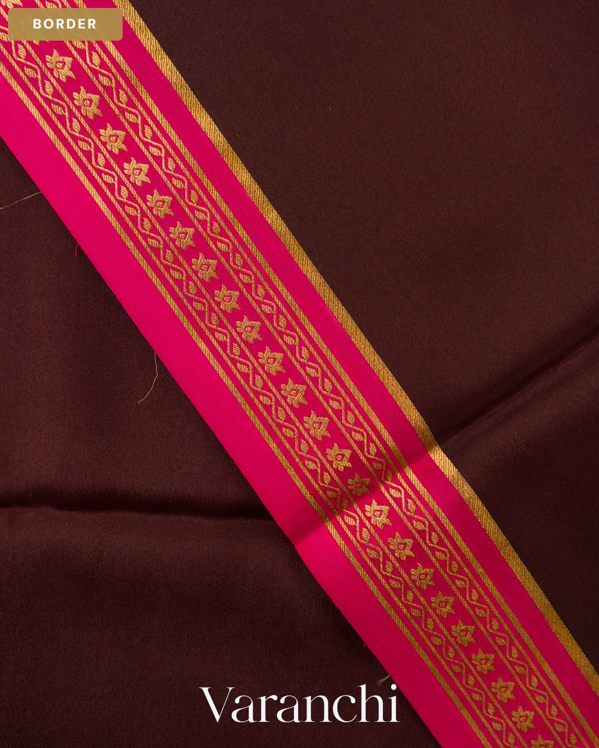 Dark Choclate Brown Pure Mysore Crepe Silk Saree — Border
