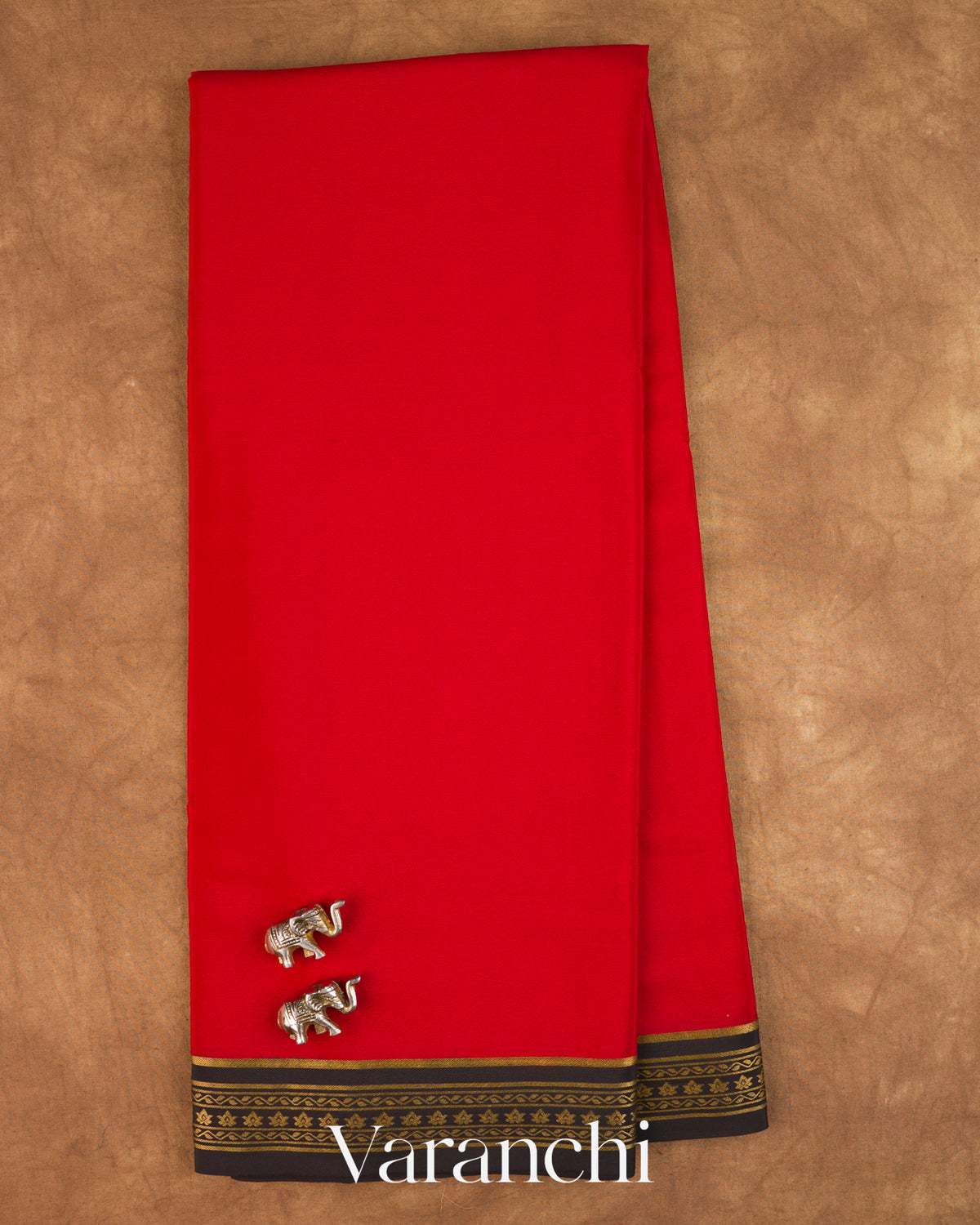 Bright Red Pure Mysore Crepe Silk Saree — Full Saree