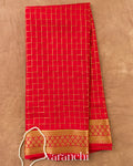 Bright Red Checkered Pure Mysore Crepe Silk Saree — Full Saree