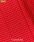 Bright Red Checkered Pure Mysore Crepe Silk Saree — Body