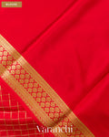 Bright Red Checkered Pure Mysore Crepe Silk Saree — Blouse