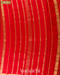 Bright Red Checkered Pure Mysore Crepe Silk Saree — Pallu