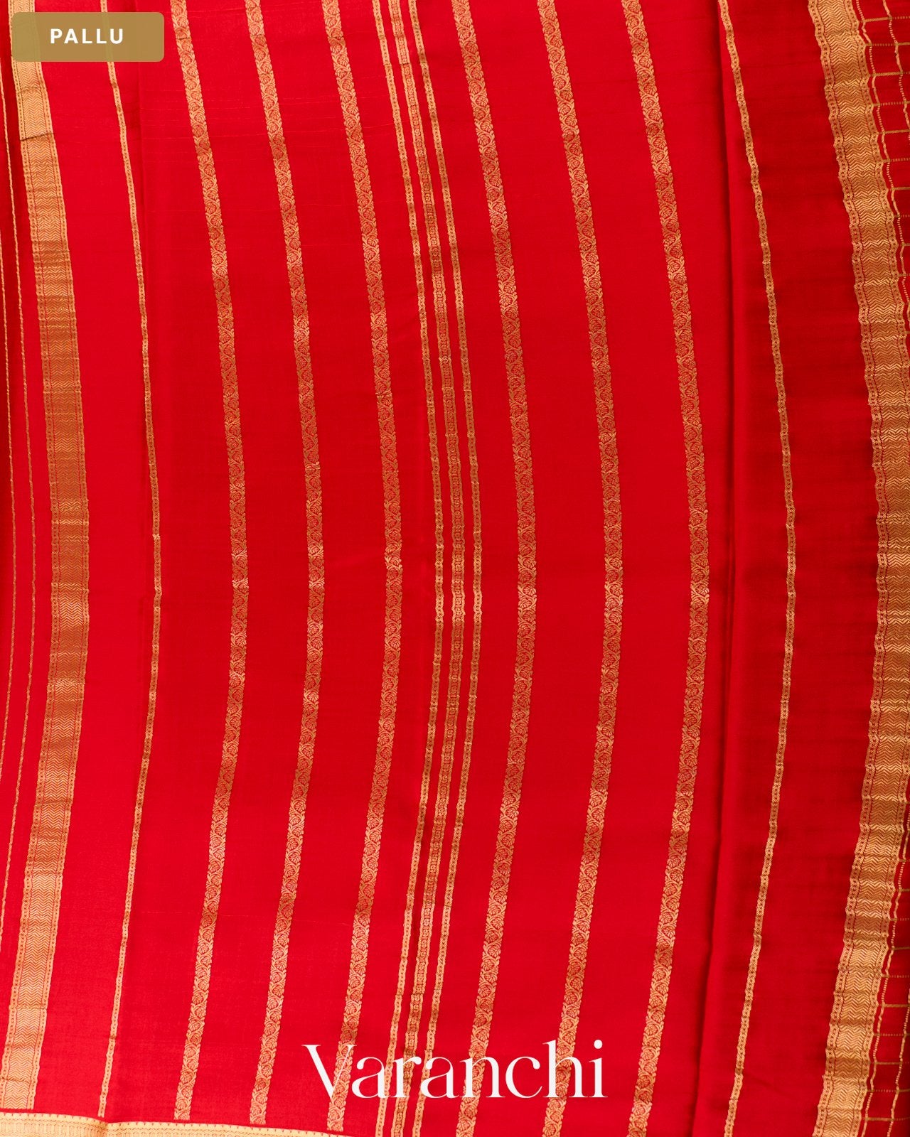 Bright Red Checkered Pure Mysore Crepe Silk Saree — Pallu