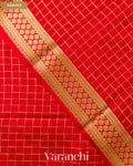 Bright Red Checkered Pure Mysore Crepe Silk Saree — Border