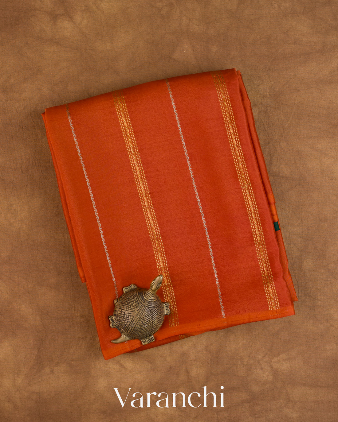 Deep Orange Pure Mysore Crepe Silk — Folded