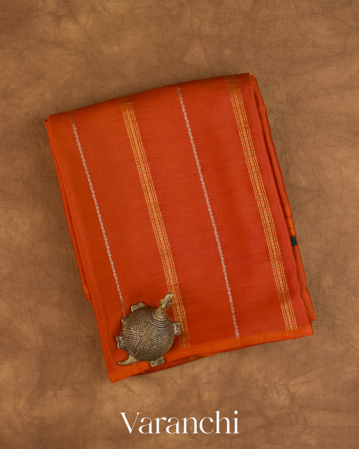 Deep Orange Pure Mysore Crepe Silk — Folded