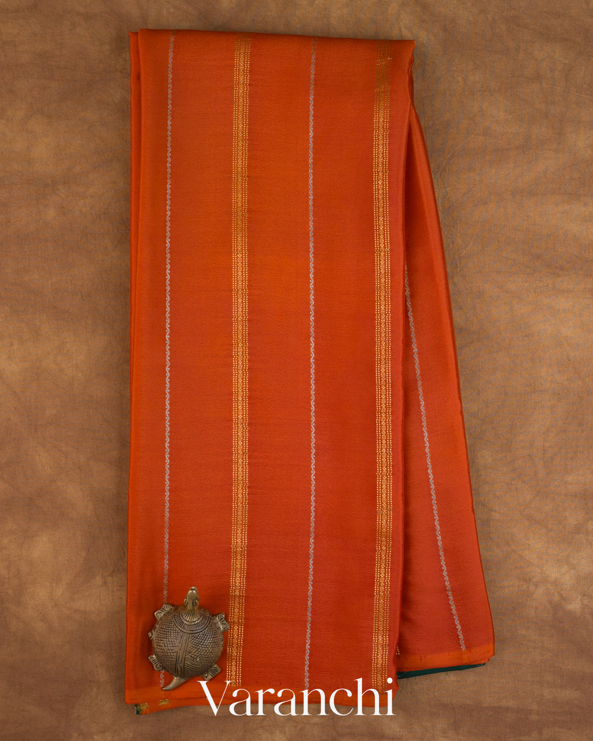 Deep Orange Pure Mysore Crepe Silk — Full Saree