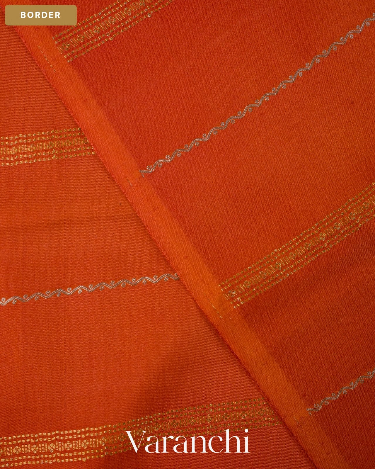 Deep Orange Pure Mysore Crepe Silk — Border