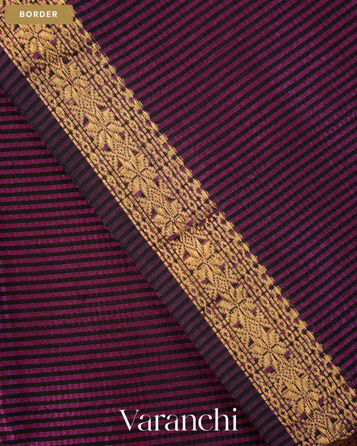Deep Purple Striped Pure Maheshwari Silk Cotton Handloom Saree — Border