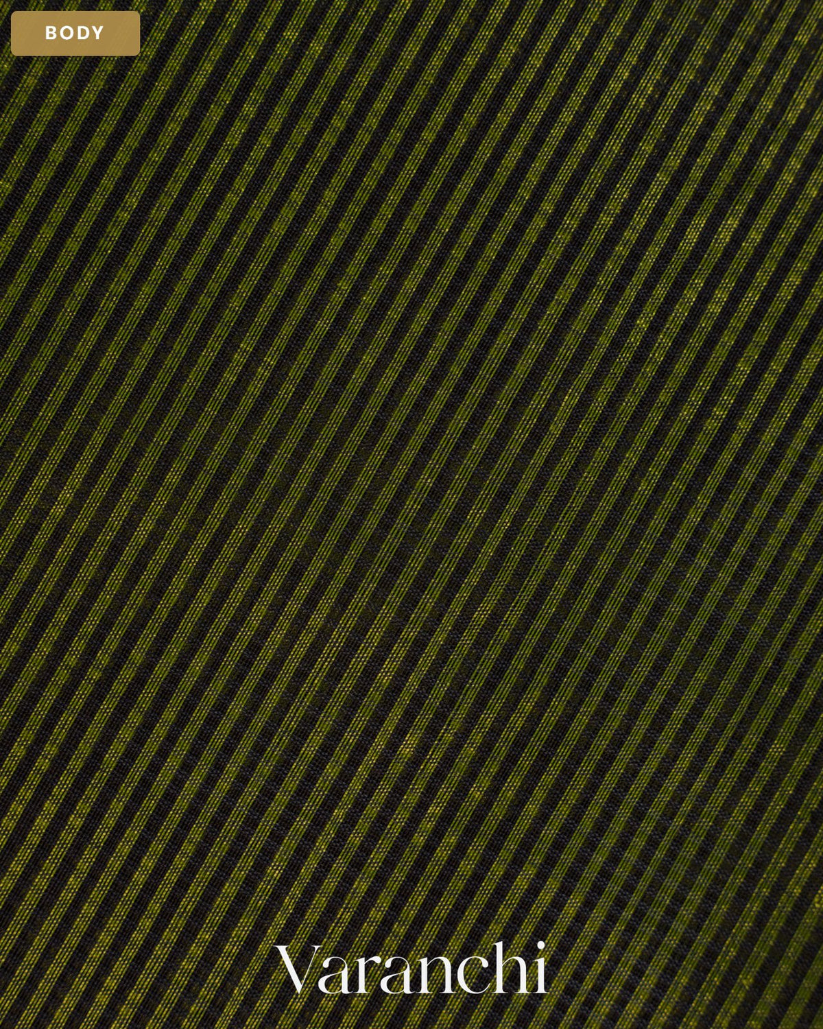 Olive Green Striped Pure Maheshwari Silk Cotton Handloom Saree — Body