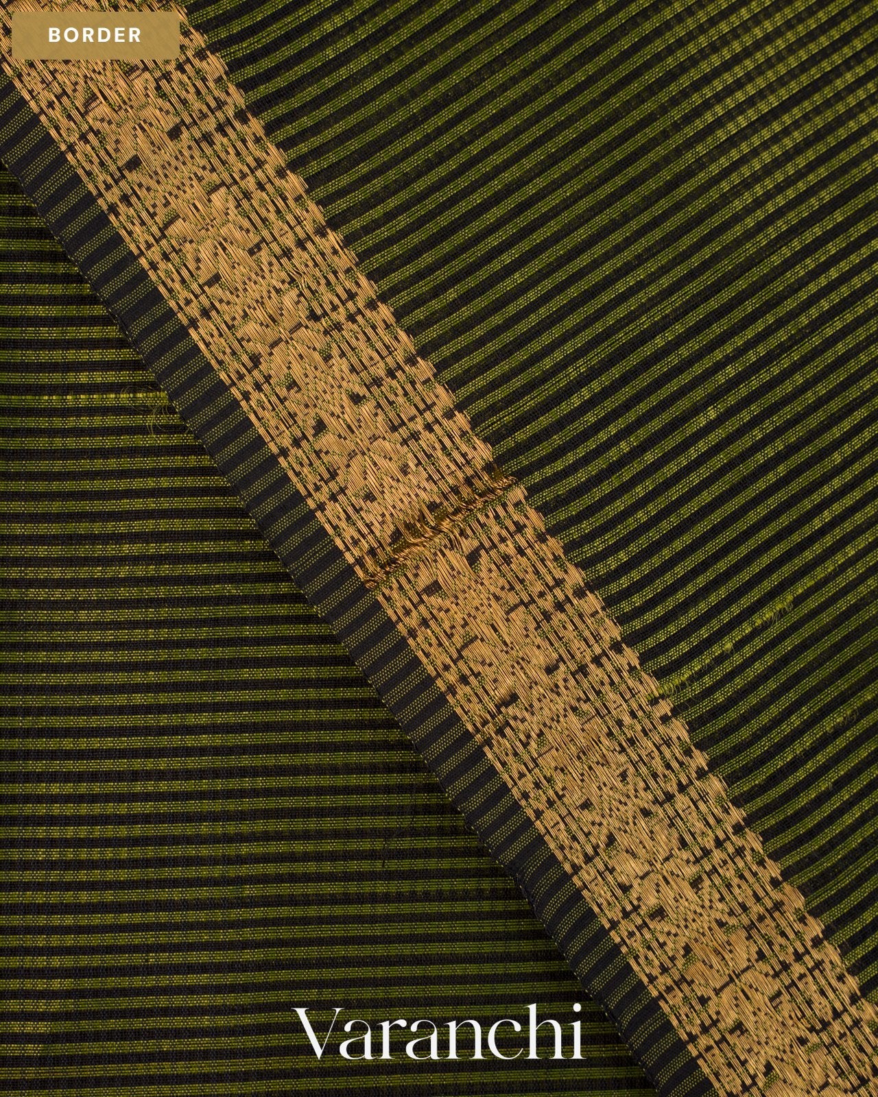 Olive Green Striped Pure Maheshwari Silk Cotton Handloom Saree — Border