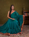 Turquoise Blue Pure Maheshwari Silk Cotton Handloom Saree — Draped