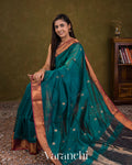 Turquoise Blue Pure Maheshwari Silk Cotton Handloom Saree — Draped