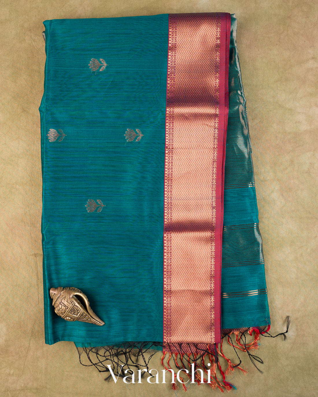Turquoise Blue Pure Maheshwari Silk Cotton Handloom Saree — Full Saree
