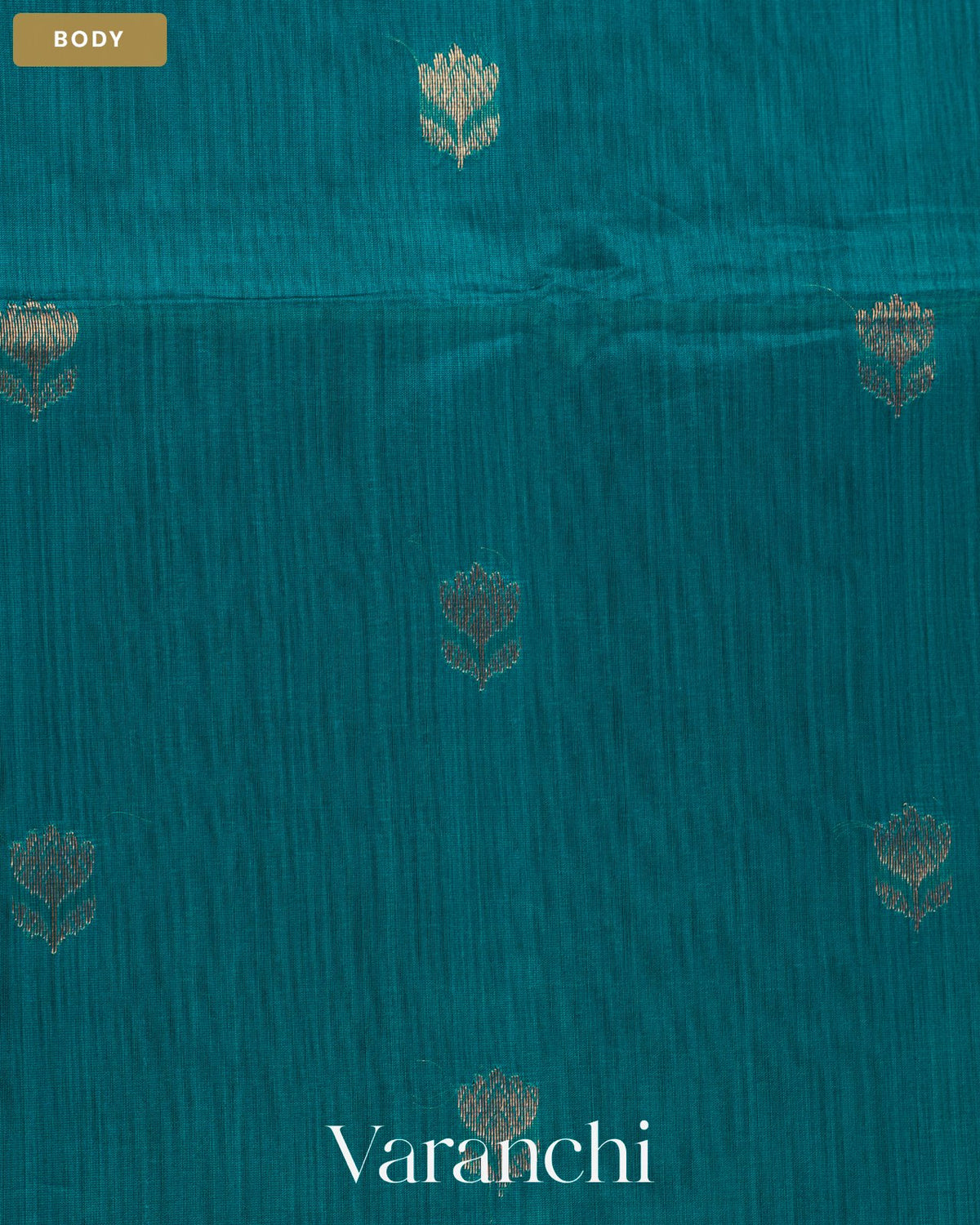 Turquoise Blue Pure Maheshwari Silk Cotton Handloom Saree — Body