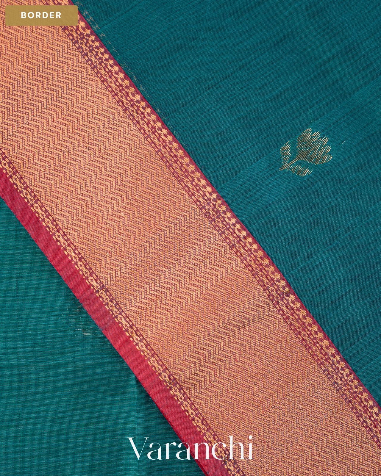 Turquoise Blue Pure Maheshwari Silk Cotton Handloom Saree — Border