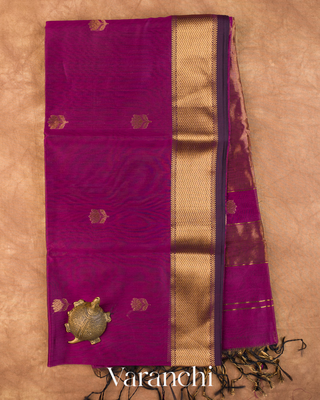 Wine Purple Pure Maheshwari Silk Cotton Handloom Saree — Full Saree