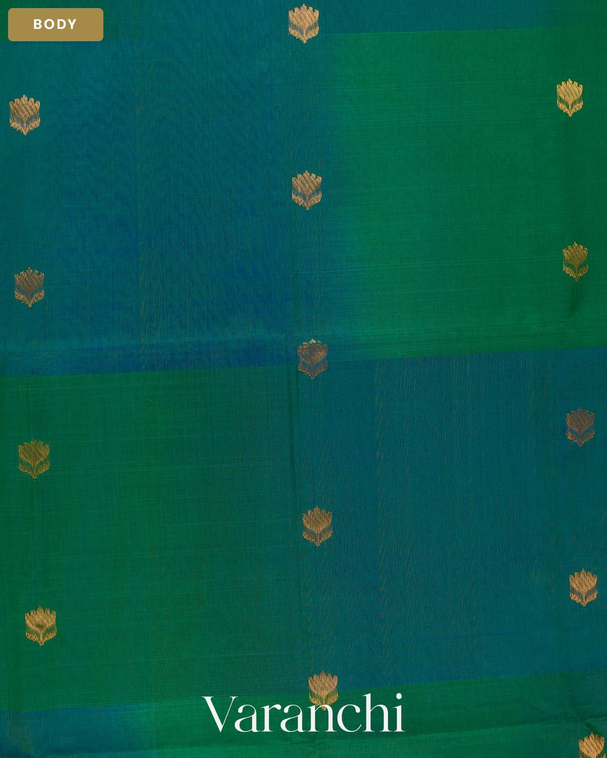 Green and Blue Ombre -Dyed Pure Maheshwari Silk Cotton Handloom Saree — Body