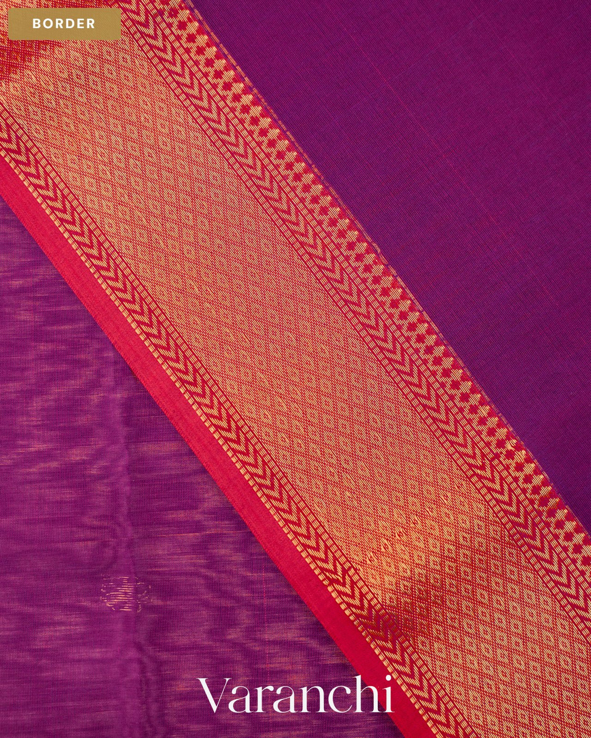 Deep Purple Pure Maheshwari Silk Cotton Handloom Saree — Border