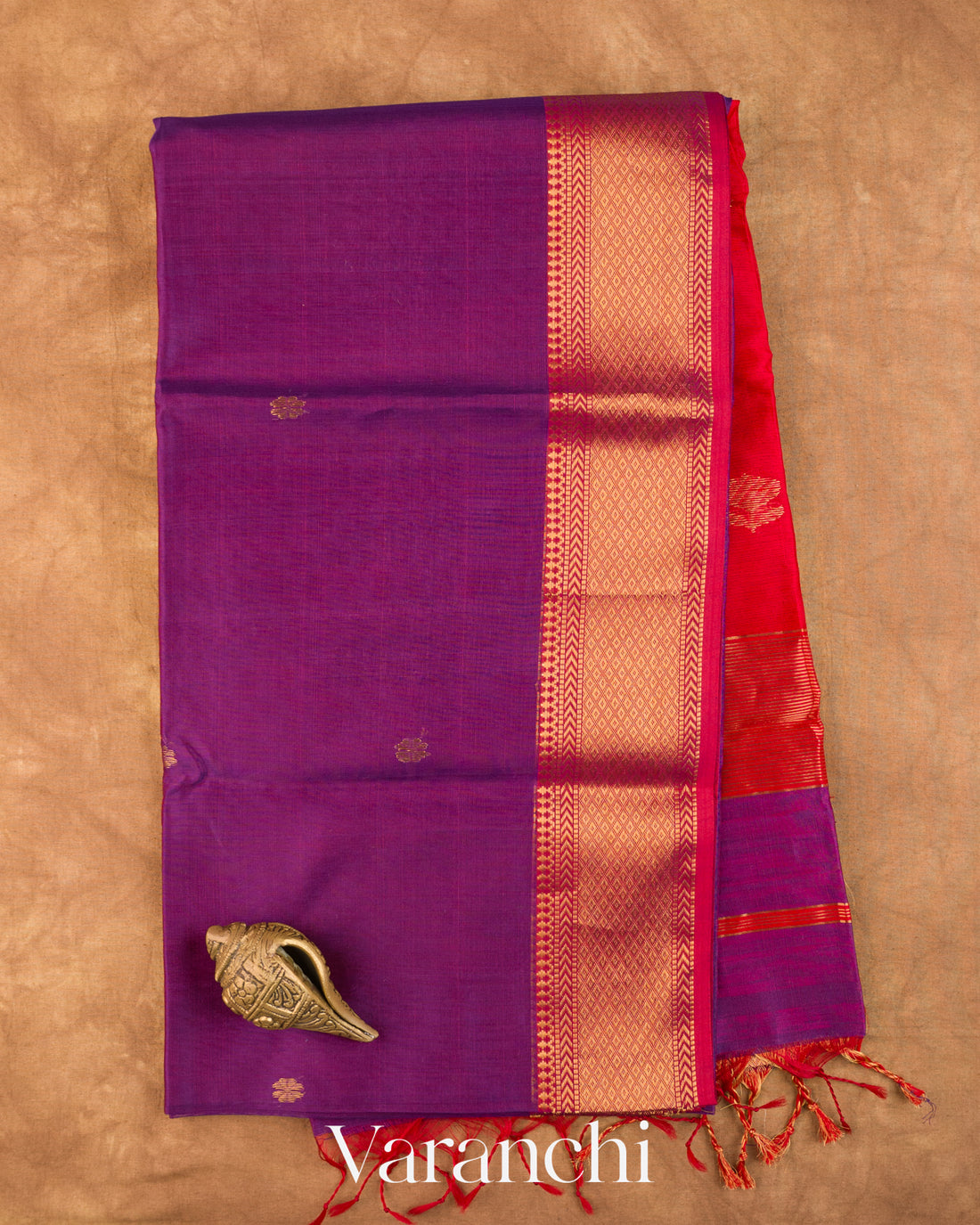 Deep Purple Pure Maheshwari Silk Cotton Handloom Saree — Full Saree