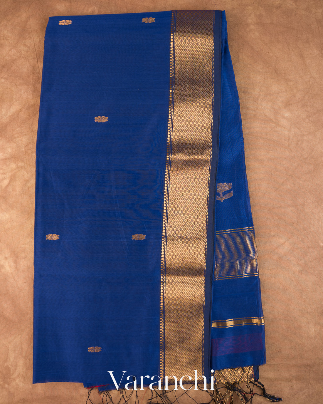 Navy Blue Pure Maheshwari Silk Cotton Handloom Saree — Full Saree