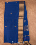 Navy Blue Pure Maheshwari Silk Cotton Handloom Saree — Full Saree