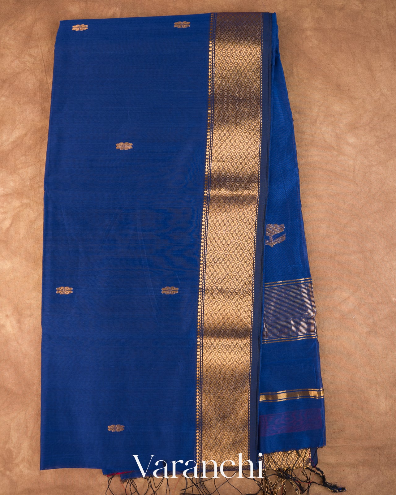 Navy Blue Pure Maheshwari Silk Cotton Handloom Saree — Full Saree