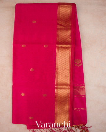 Rani Pink Pure Maheshwari Silk Cotton Handloom Saree — Full Saree