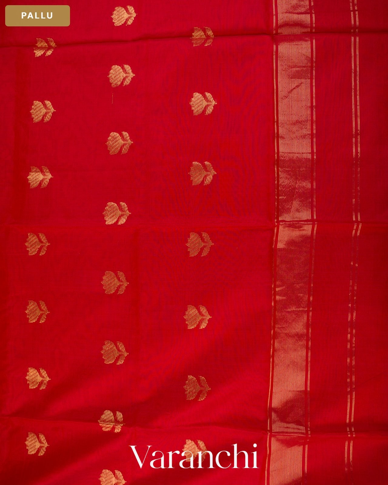 Bright Red Pure Maheshwari Silk Cotton Handloom Saree — Pallu