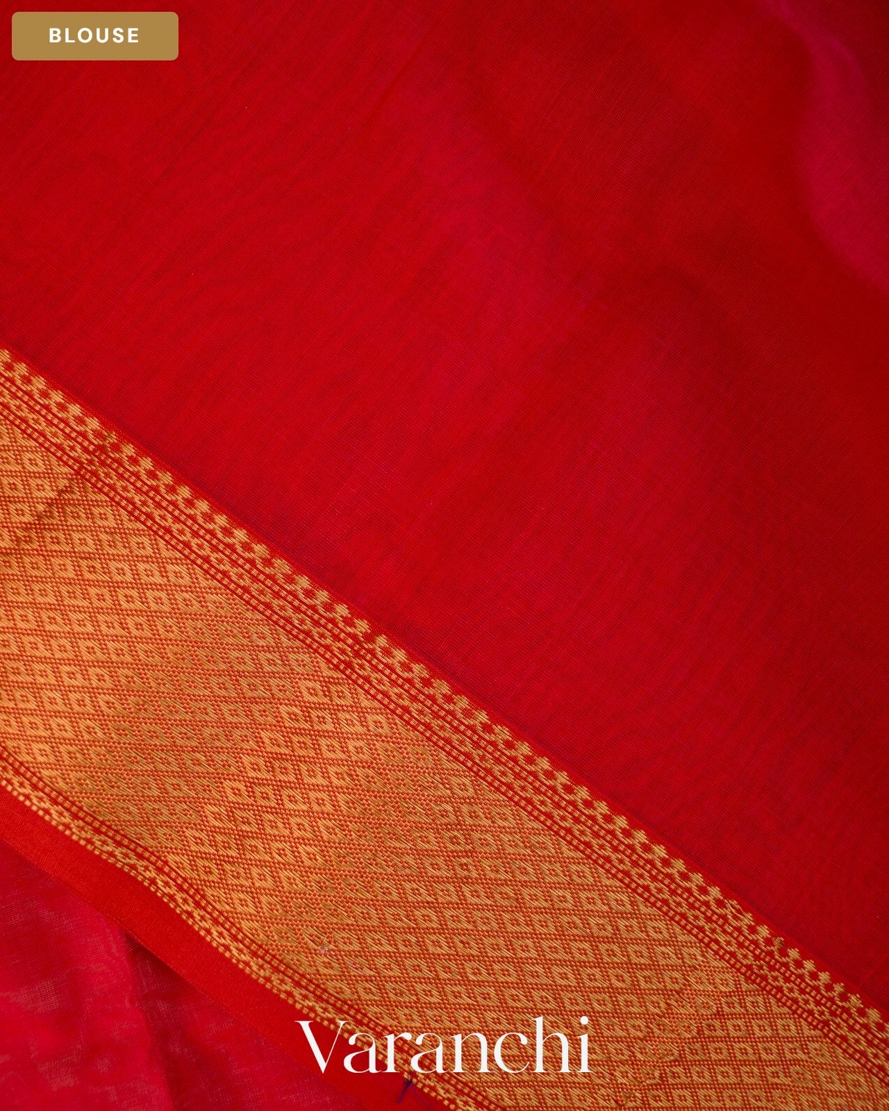Bright Red Pure Maheshwari Silk Cotton Handloom Saree — Blouse
