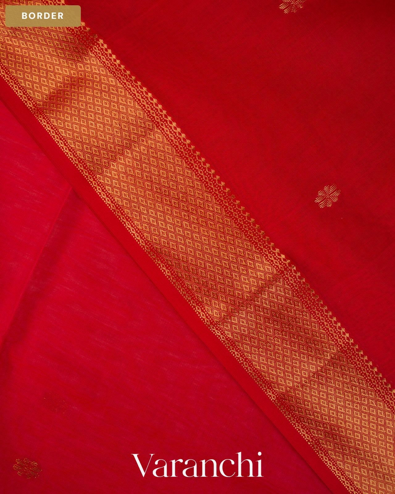 Bright Red Pure Maheshwari Silk Cotton Handloom Saree — Border