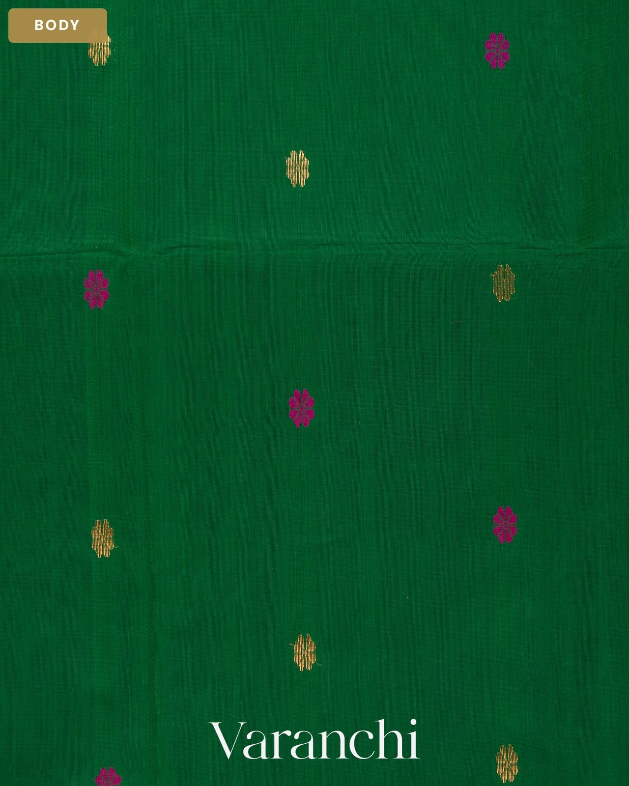 Bottle Green Pure Maheshwari Silk Cotton Handloom Saree — Body