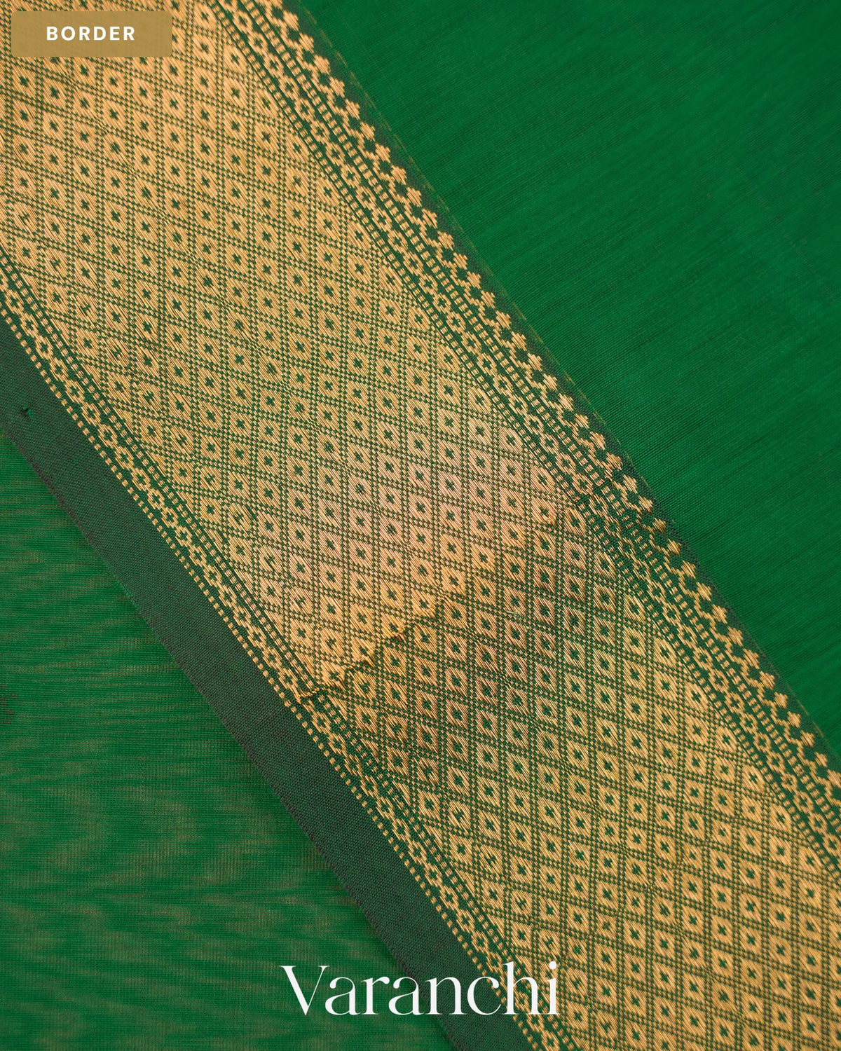 Bottle Green Pure Maheshwari Silk Cotton Handloom Saree — Border