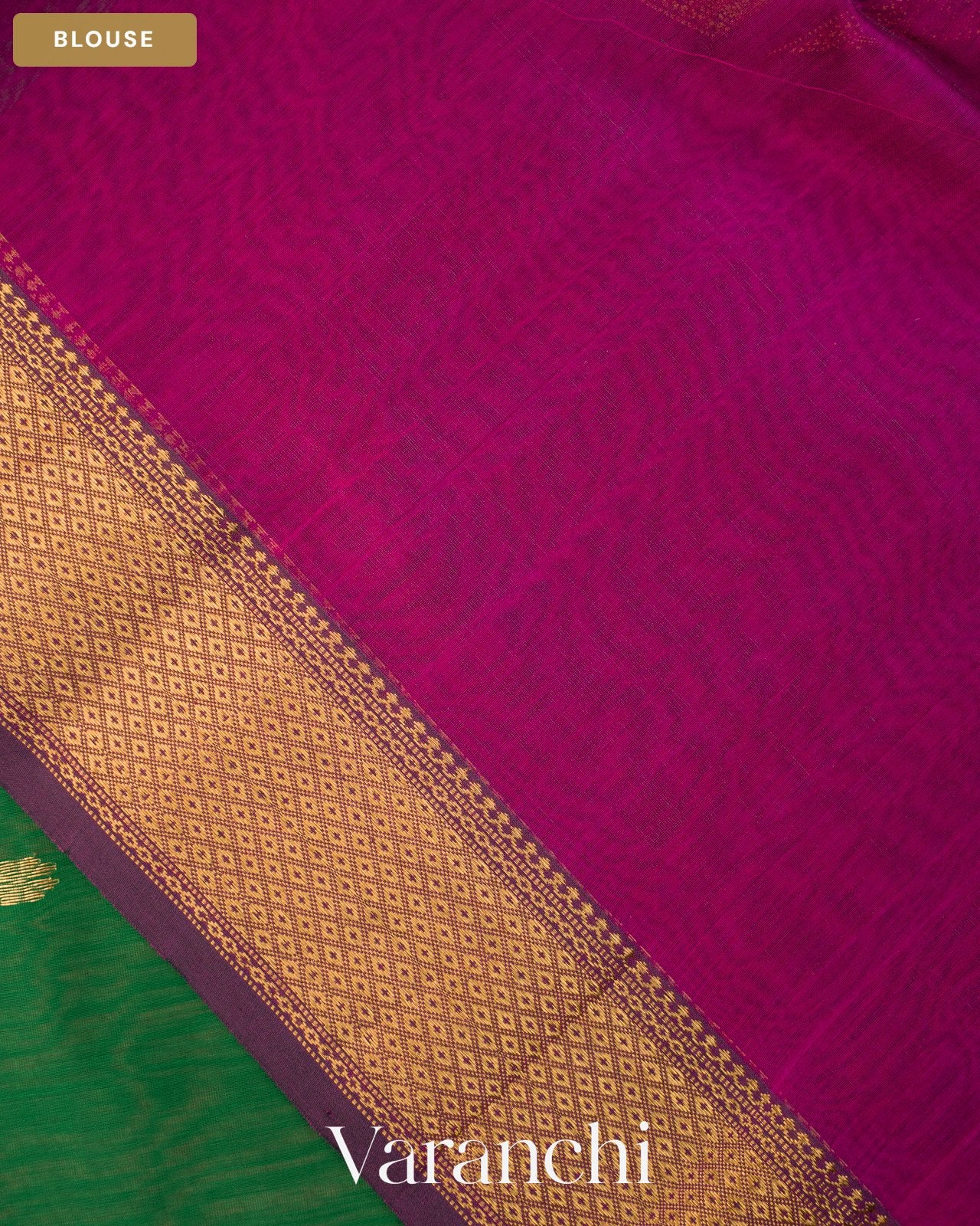 Bottle Green Pure Maheshwari Silk Cotton Handloom Saree — Blouse