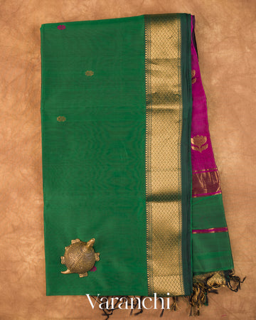 Bottle Green Pure Maheshwari Silk Cotton Handloom Saree — Full Saree