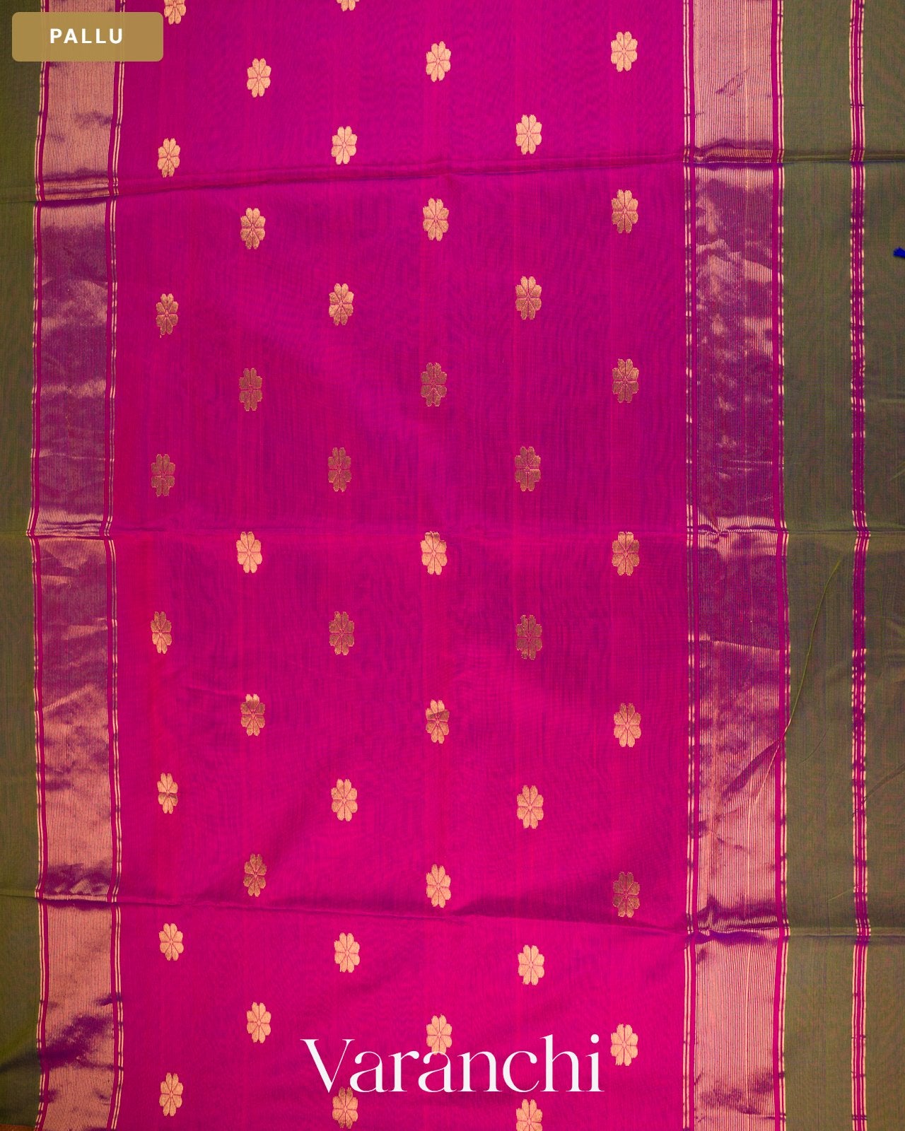 Olive Green Pure Maheshwari Silk Cotton Handloom Saree — Pallu