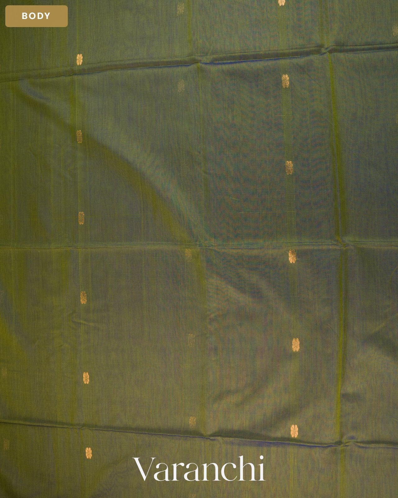 Olive Green Pure Maheshwari Silk Cotton Handloom Saree — Body